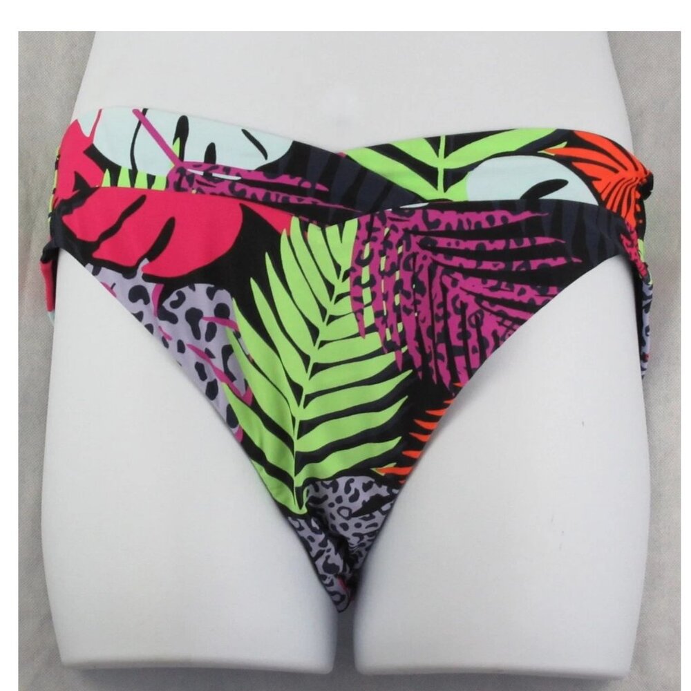 Bar III Women's High Leg Bikini Bottom Swimsuit, Palm Prowl Tropical Multi, XL